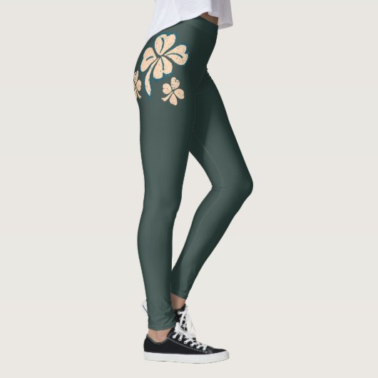 Green Lucky Shamrock Clover St. Patrick's Day Leggings (Rechts)