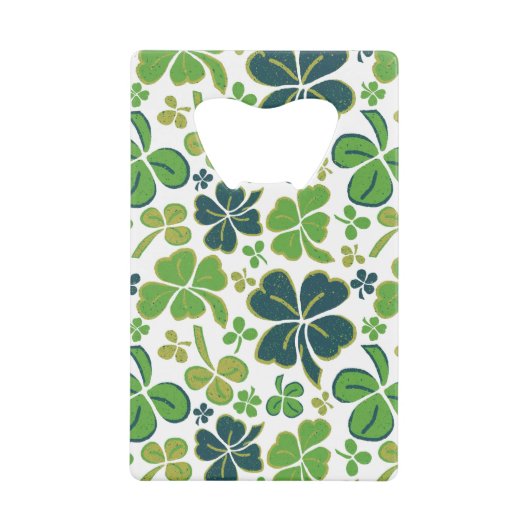 Green Lucky Shamrocks Clover St. Patrick's Day Kredietkaart Flessenopener (Voorkant)