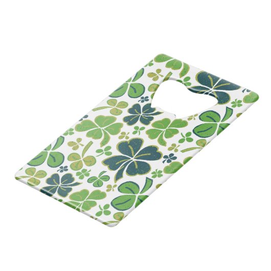 Green Lucky Shamrocks Clover St. Patrick's Day Kredietkaart Flessenopener (Achterkant Gekanteld)