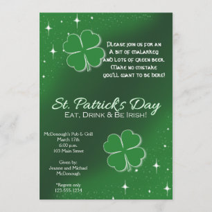Green Lucky Stars St Patricks Day Party Invitation Kaart