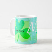 Green Lucky Three Leaf Clover Monogrammed Koffiemok (Voorkant links)