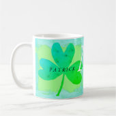 Green Lucky Three Leaf Clover Monogrammed Koffiemok (Links)