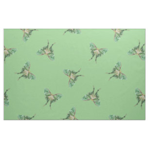 Green Luna Moth Pattern Fabric Stof