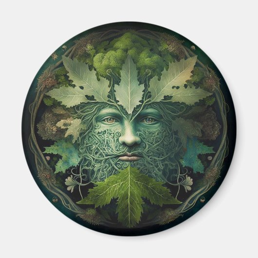 Green Man Mandala Fantasy Art Magneet (Voorkant)