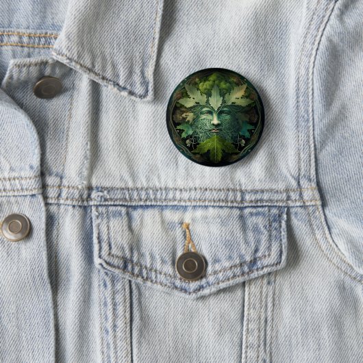 Green Man Mandala Fantasy Art Ronde Button 5,7 Cm (In situ)