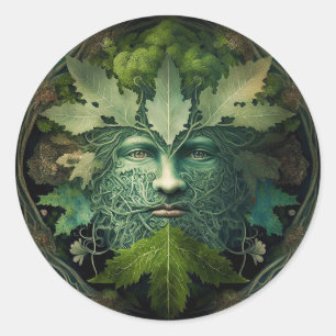 Green Man Mandala Fantasy Art Ronde Sticker