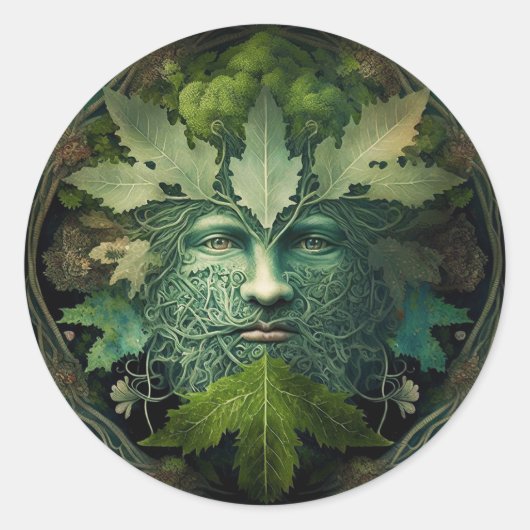 Green Man Mandala Fantasy Art Ronde Sticker (Voorkant)