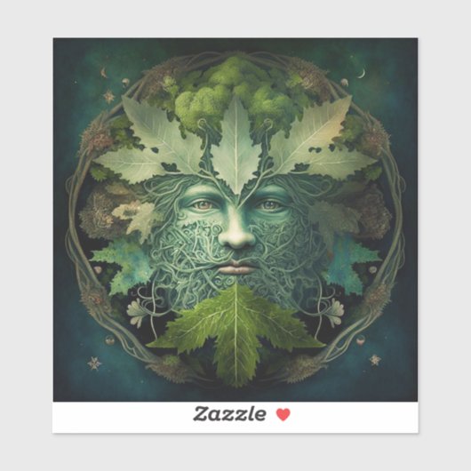 Green Man Mandala Fantasy Art Sticker (Vel)