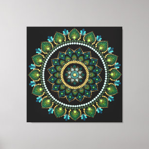 Green Mandala   met de hand beschilderd   Heilige  Canvas Afdruk