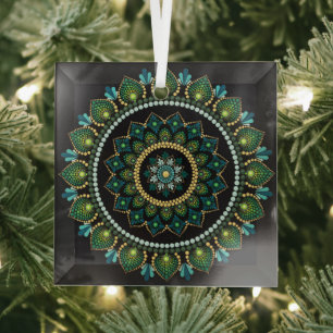 Green Mandala met de hand beschilderd Heilige Glas Ornament