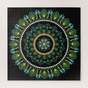 Green Mandala met de hand beschilderd Heilige Legpuzzel