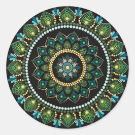 Green Mandala | met de hand beschilderd | Heilige  Ronde Sticker