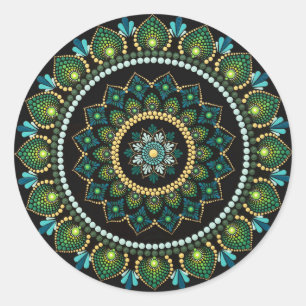 Green Mandala   met de hand beschilderd   Heilige  Ronde Sticker