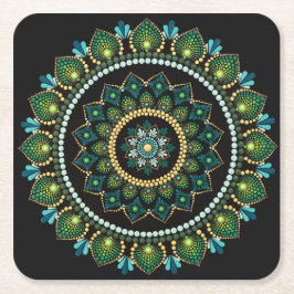 Green Mandala | met de hand beschilderd | Heilige  Vierkante Kartonnen Onderzetter