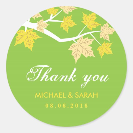 Green Maple Leaves Fall Wedding Bedankt Sticker (Voorkant)