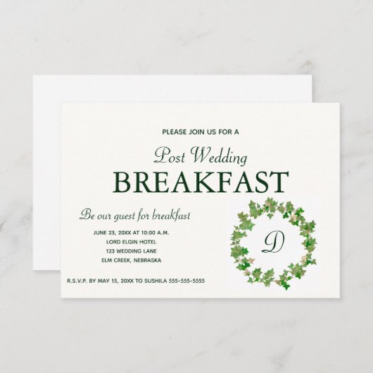 Green Maple Wreath Breakfast Invitation (Devant / Derrière)