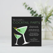 Green Martini Cocktail Party Invitation Kaart (Staand voorkant)