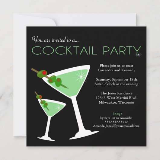 Green Martini Cocktail Party Invitation Kaart (Voorkant)