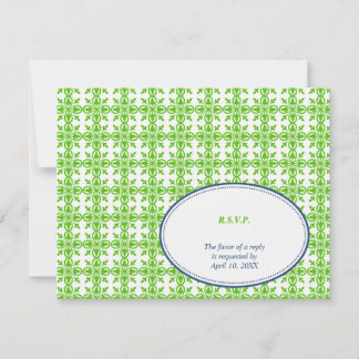 Green marvy oval lace preppy bruiloft response RSV RSVP Kaartje