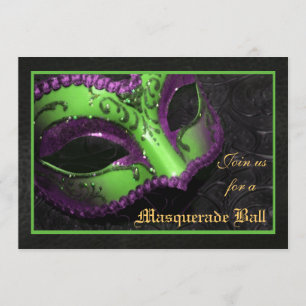 Green Mask Masquerade Ball Halloween Invitation Kaart