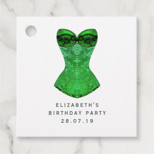 Green Masquerade Corset en Harlequin Pattern Bedankjes Labels