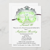 Green Masquerade Sweet 16 Anniversaire Invitation (Devant / Derrière)