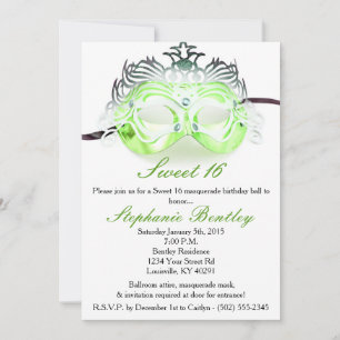 Green Masquerade Sweet 16 Birthday Invitation Kaart