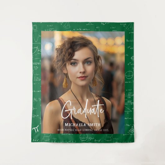 Green Math Handwritten Script Photo Graduation  Wandkleed (Voorkant)
