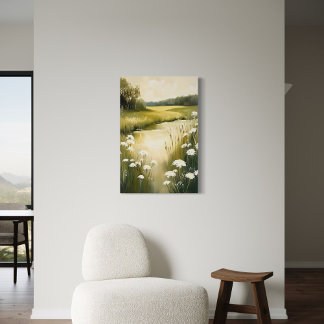 Green Meadow – Serene Wildflower Landschap Canvas Afdruk