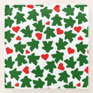 Green Meeple with Red Heart Glazen Onderzetter