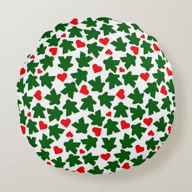 Green Meeple with Red Heart Rond Kussen (Voorkant)