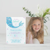 Green Mermaid Birthday Uitnodiging (Staand voorkant)