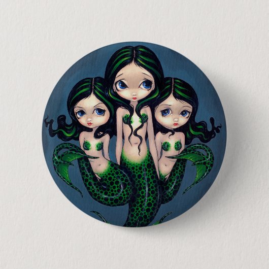 "Green Mermaid Triplets"-Button Ronde Button 5,7 Cm (Voorkant)