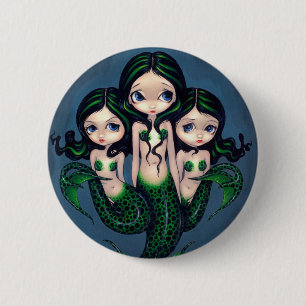 "Green Mermaid Triplets"-Button Ronde Button 5,7 Cm