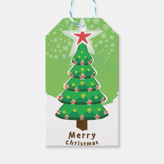 Green Merry Christmas Tree Cadeaulabel (Voorkant)
