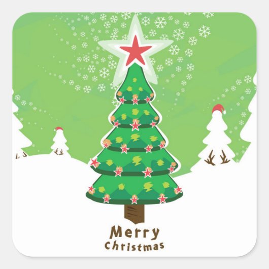Green Merry Christmas Tree Vierkante Sticker (Voorkant)