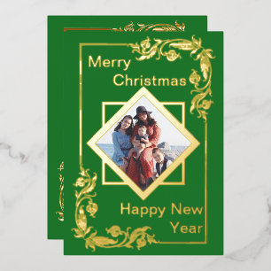 Green Merry kerstfoto Happy Nieuwjaar Folie Feestdagenkaart