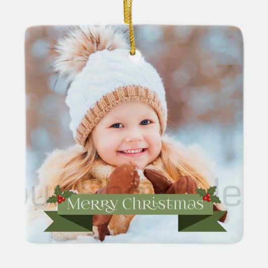 Green Merry-kerstlint Keramisch Ornament (Voorkant)