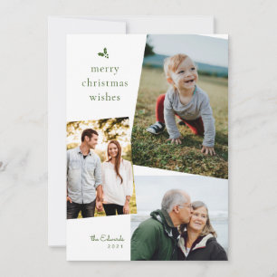 Green Merry-kerstwens drie fotokaarten Feestdagenkaart