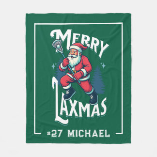 Green Merry Laxmas Personalized Lacrosse Christmas Fleece Deken