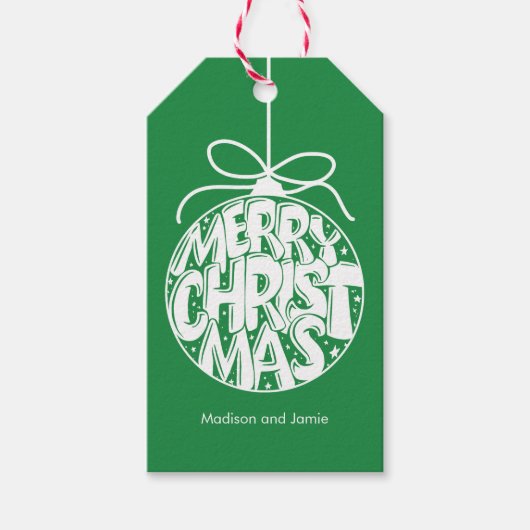 Green Merry Ornament Holiday Cadeaulabel (Voorkant)