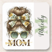 Green Messy Bun Mama Vrouw Baas Bier Onderzetter (Voorkant)