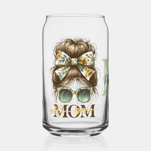 Green Messy Bun Mama Vrouw Baas Blikvorm Glas (Voorkant)