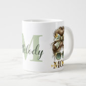 Green Messy Bun Mama Vrouw Baas Extra Grote Beker (Voorkant rechts)