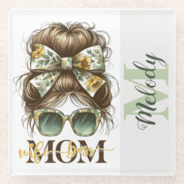 Green Messy Bun Mama Vrouw Baas Glazen Onderzetter