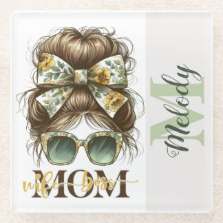 Green Messy Bun Mama Vrouw Baas Glazen Onderzetter