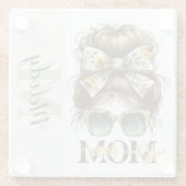Green Messy Bun Mama Vrouw Baas Glazen Onderzetter (Achterkant)