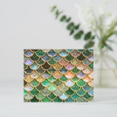 Green Metal Foil Glitter Gold Mermaid Scales Briefkaart (Staand voorkant)