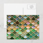 Green Metal Foil Glitter Gold Mermaid Scales Briefkaart (Voorkant / Achterkant)