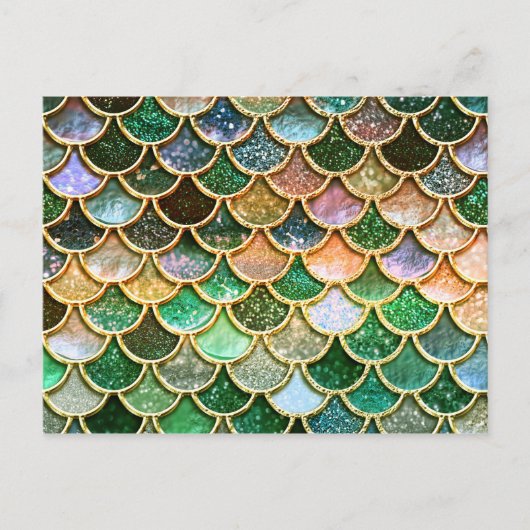 Green Metal Foil Glitter Gold Mermaid Scales Briefkaart (Voorkant)